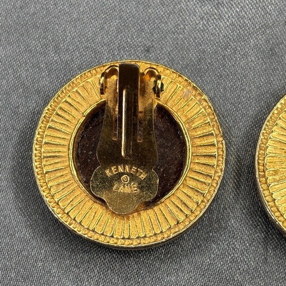 Kenneth Jay Lane Gold and Brown Earrings - Picture 2 of 3
